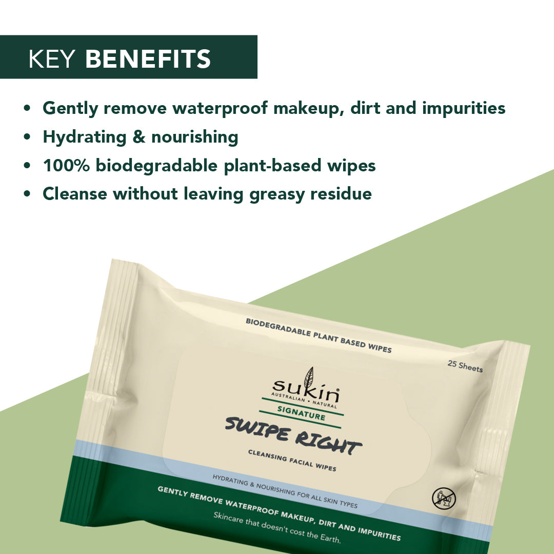 SWIPE RIGHT CLEANSING FACIAL WIPES | SIGNATURE | 25 SHEETS